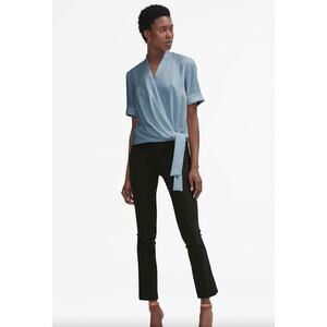 M.M. Lafleur Women’s L Cream Rankin Roll Cuff Short Sleeve Tie Waist Blouse